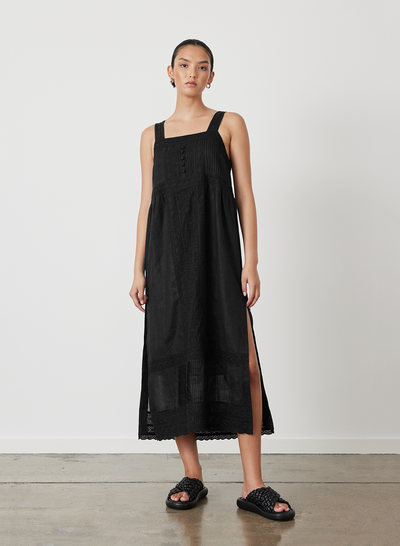 Gretal Linen Ramie Midi Dress | Black