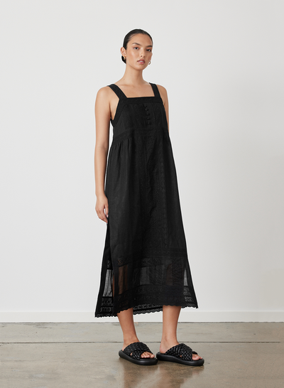 Gretal Linen Ramie Midi Dress | Black