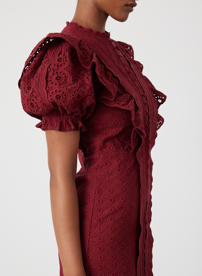 Nadiya Organic Cotton Broderie Midi Dress | Rhubarb