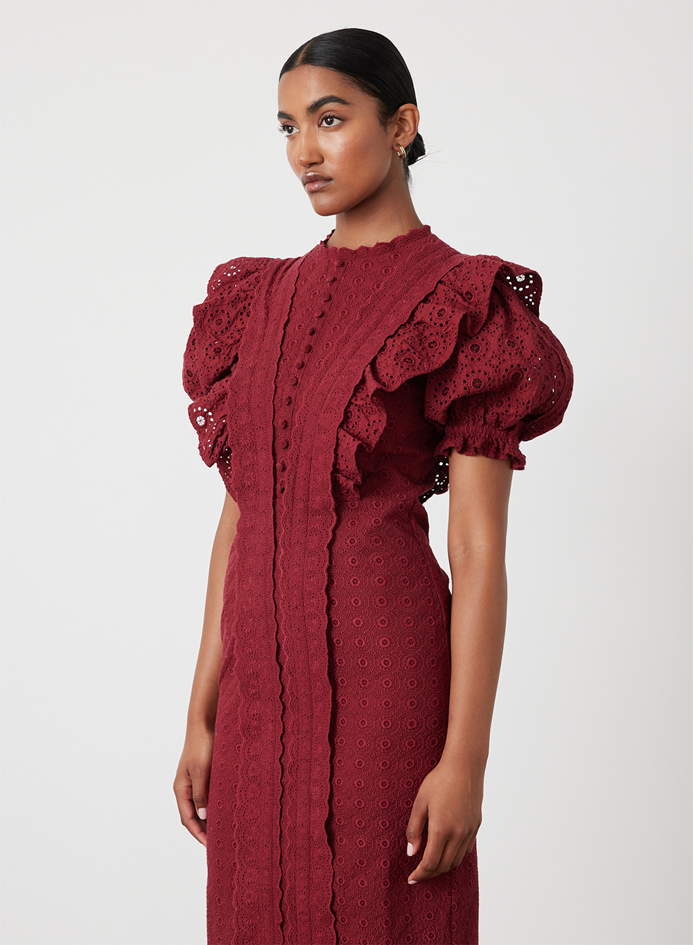 Nadiya Organic Cotton Broderie Midi Dress | Rhubarb