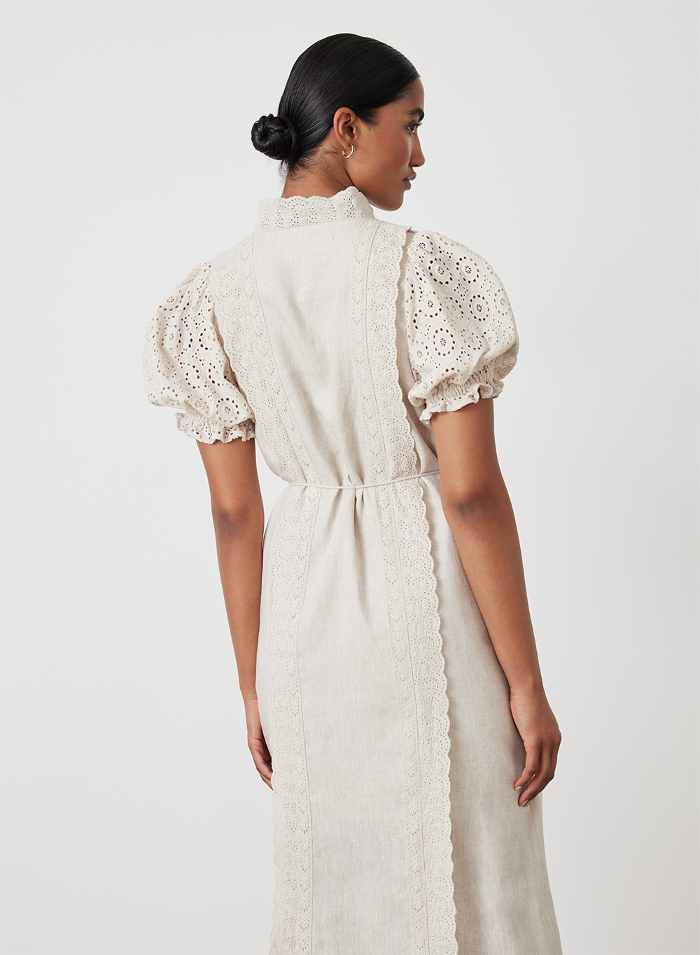 EMILIA LINEN COTTON BROIDERIE MIDI SHIRT DRESS | FLAX
