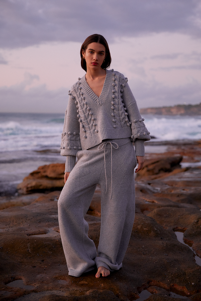 ELSA WOOL CROP KNIT | GREY DOT MARLE
