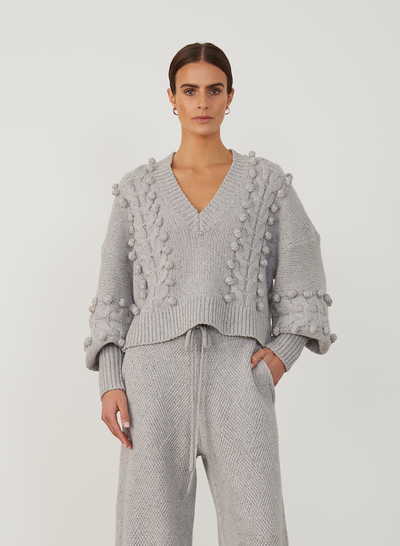 Elsa Wool Crop Knit | Grey Dot Marle