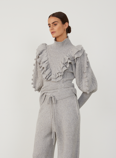 ELIZABETH WOOL QUILT KNIT PANT | GREY DOT MARLE