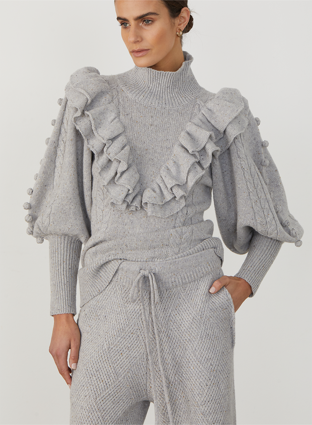 ELIZABETH WOOL QUILT KNIT PANT | GREY DOT MARLE
