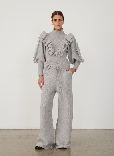 ELIZABETH WOOL QUILT KNIT PANT | GREY DOT MARLE