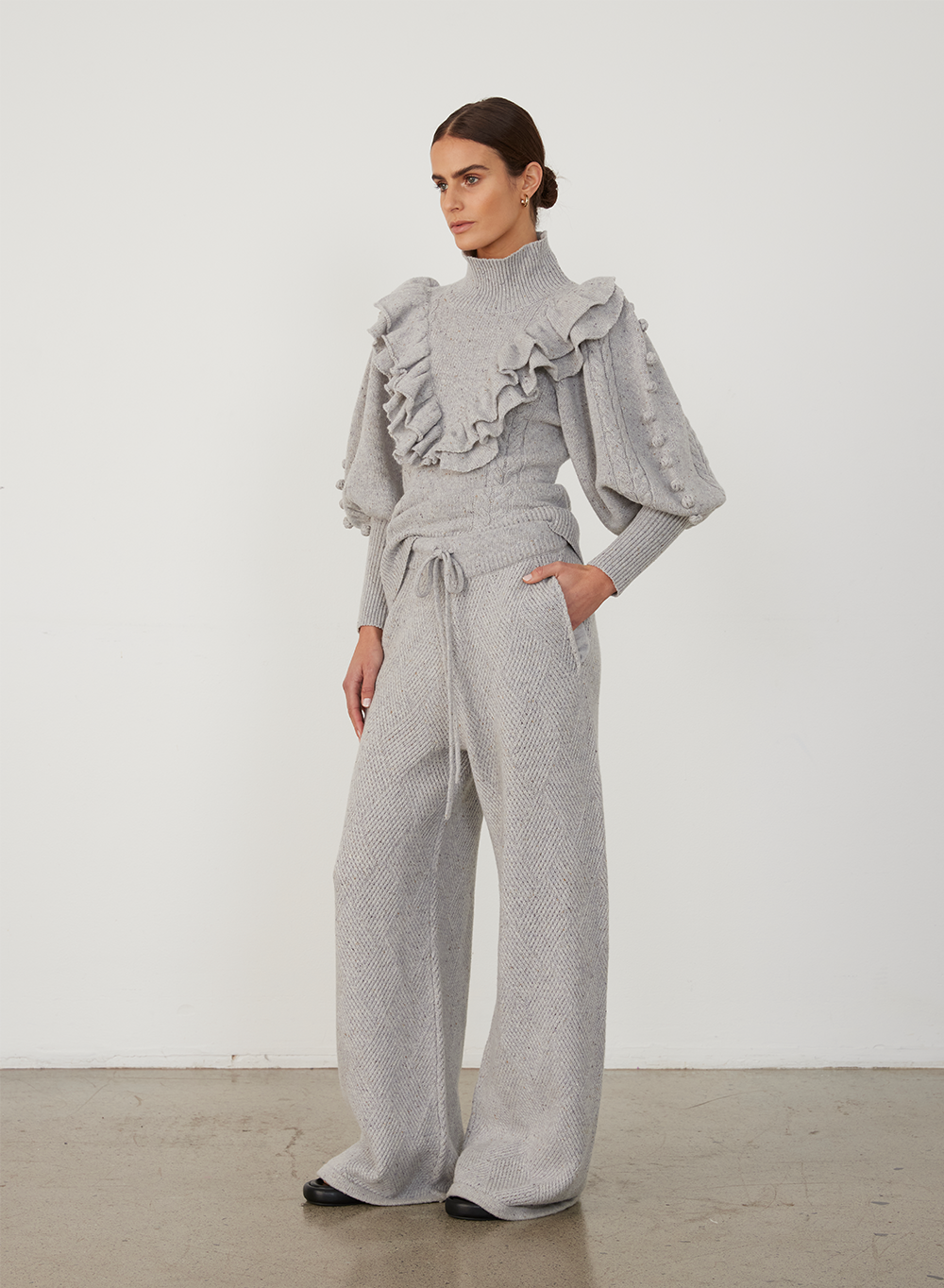 ELIZABETH WOOL QUILT KNIT PANT | GREY DOT MARLE