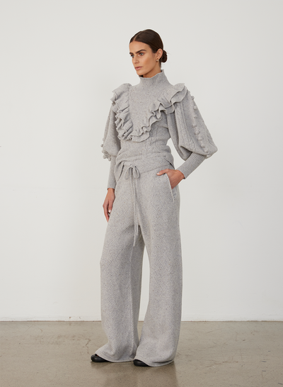 ELIZABETH WOOL QUILT KNIT PANT | GREY DOT MARLE