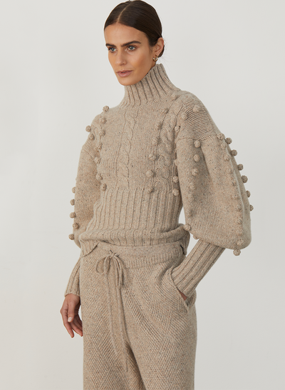 ELIZABETH WOOL QUILT KNIT PANT | OATMEAL DOT MARLE