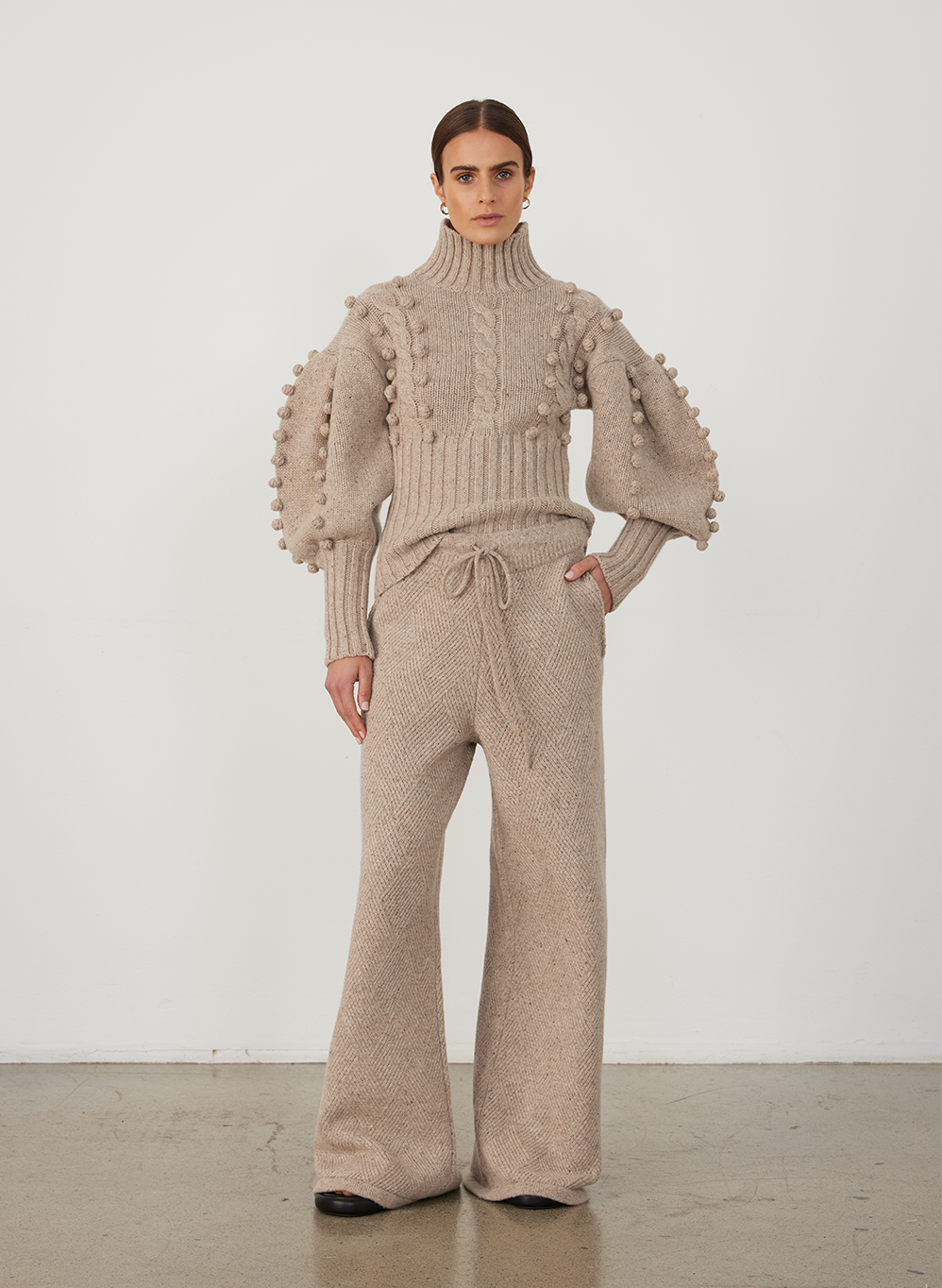 ELIZABETH WOOL QUILT KNIT PANT | OATMEAL DOT MARLE