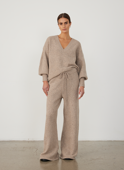 ELIZABETH WOOL QUILT KNIT PANT | OATMEAL DOT MARLE