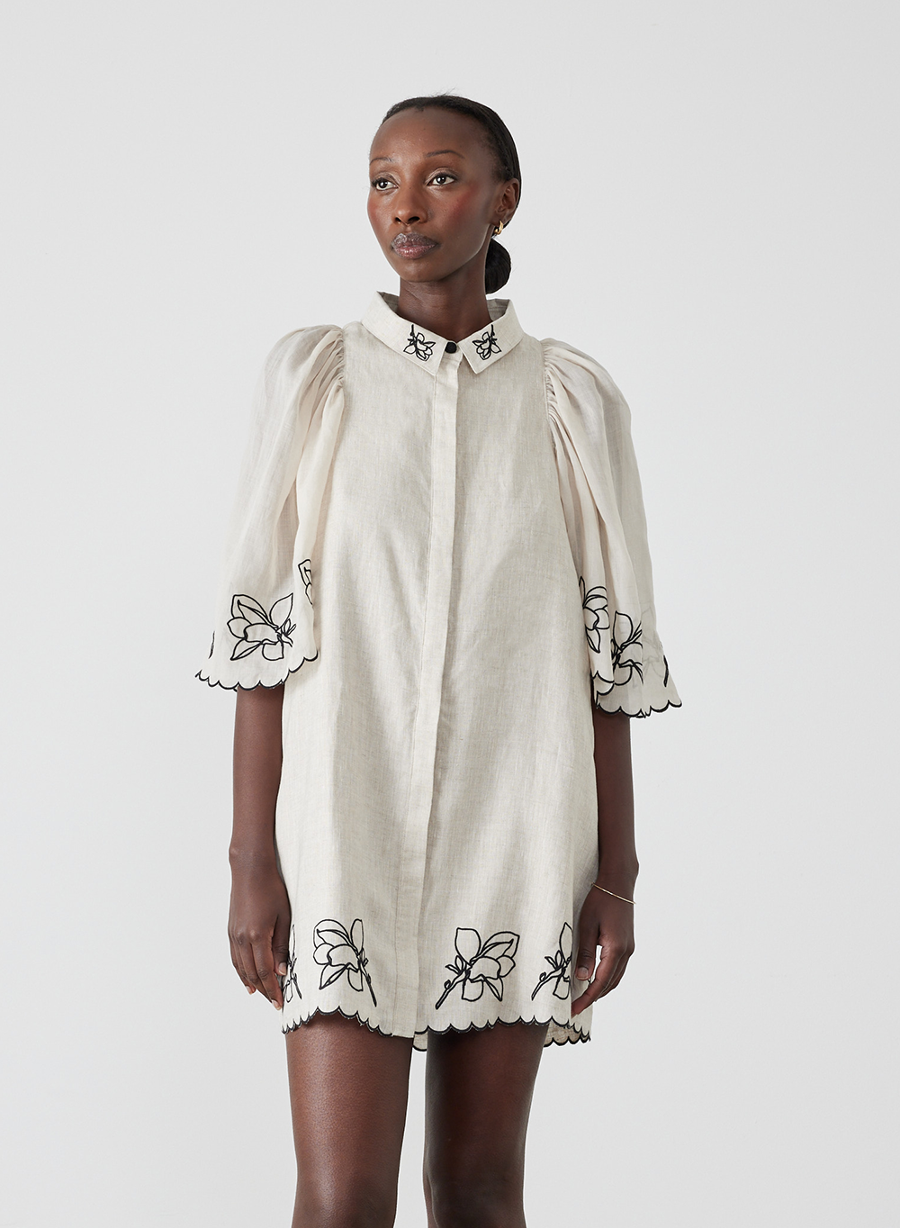 Hattie Linen Ramie Mini Smock Shirt Dress