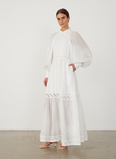 Theodora Linen Ramie Embroidery Maxi Dress | Alba