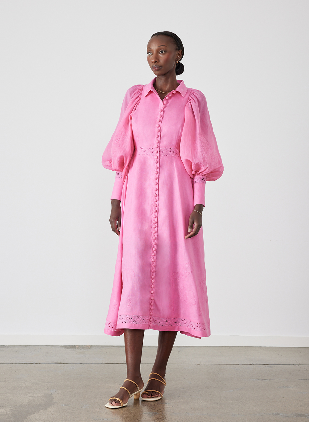Martina Linen Embroidery Midi Shirt Dress | Dahlia – Joslin
