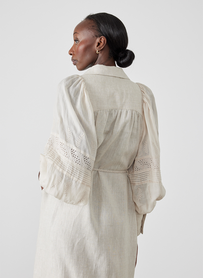 Florence Linen Ramie Embroidery Midi Shirt Dress