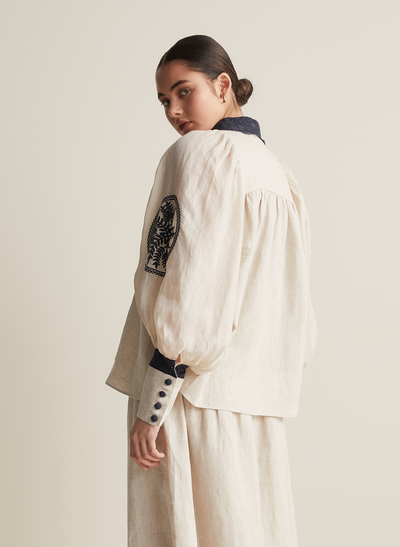 Roxanna Linen Ramie Shirt | Flax Navy