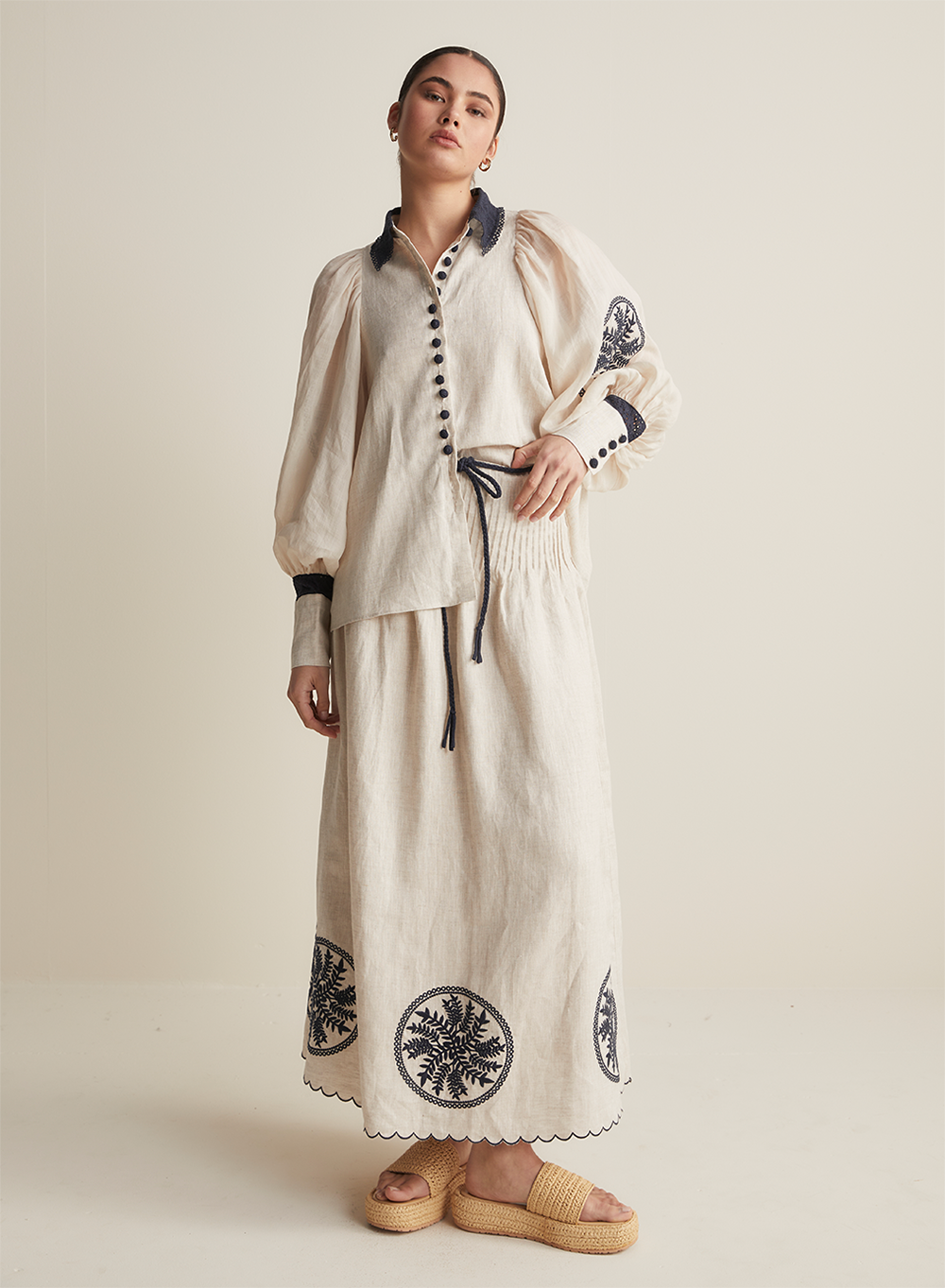 Roxanna Linen Ramie Shirt | Flax Navy