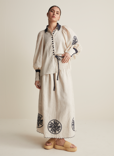 Roxanna Linen Ramie Shirt | Flax Navy