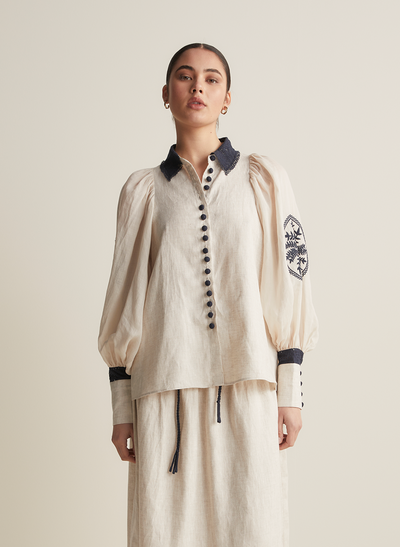Roxanna Linen Ramie Shirt | Flax Navy