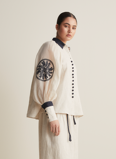 Roxanna Linen Ramie Shirt | Flax Navy