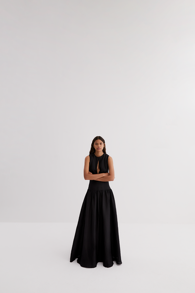 LOREN SILK LINEN MAXI DRESS | BLACK