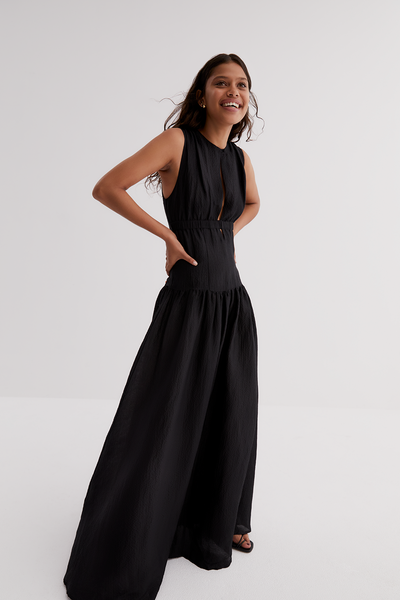 Loren Silk Linen Maxi Dress | Black