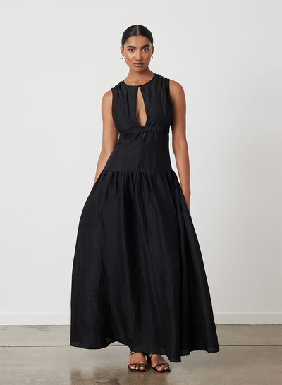 LOREN SILK LINEN MAXI DRESS | BLACK
