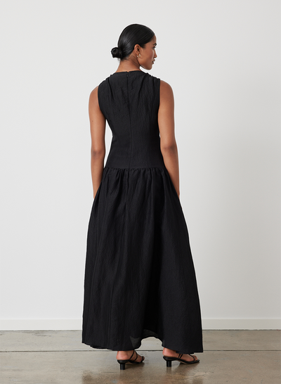 LOREN SILK LINEN MAXI DRESS | BLACK