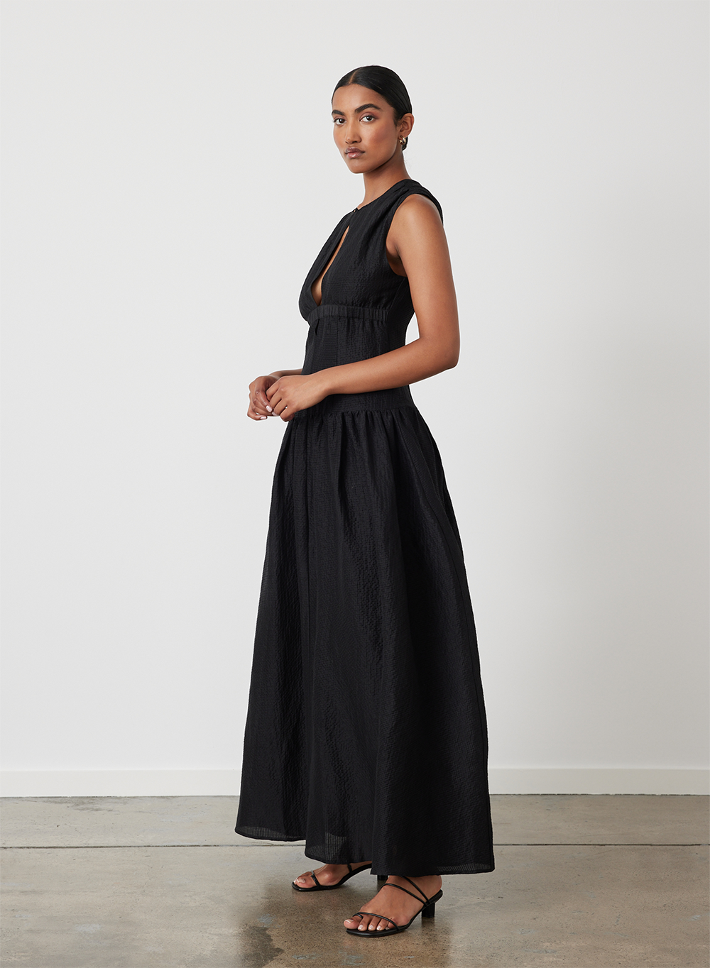 LOREN SILK LINEN MAXI DRESS | BLACK