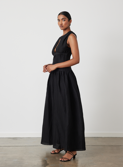 Loren Silk Linen Maxi Dress | Black