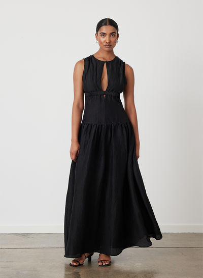 LOREN SILK LINEN MAXI DRESS | BLACK
