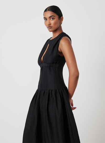 LOREN SILK LINEN MAXI DRESS | BLACK