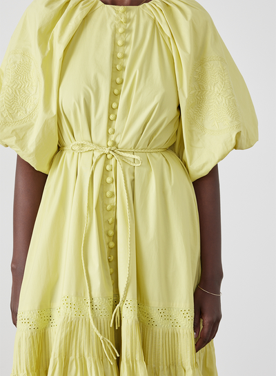Lilah Organic Cotton Embroidery Midi Smock Dress | Zinnia