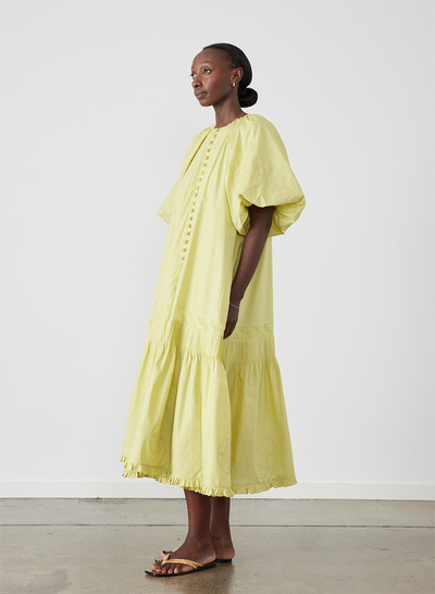 Lilah Organic Cotton Embroidery Midi Smock Dress | Zinnia
