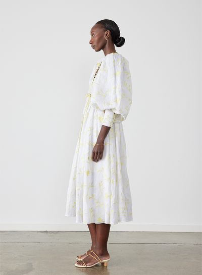 Enola Linen Embroidery Midi Dress