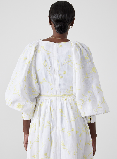 Enola Linen Embroidery Midi Dress