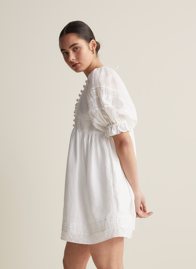 Gwendalin Linen Mini Smock Dress | Optical White