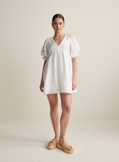 Gwendalin Linen Mini Smock Dress | Optical White