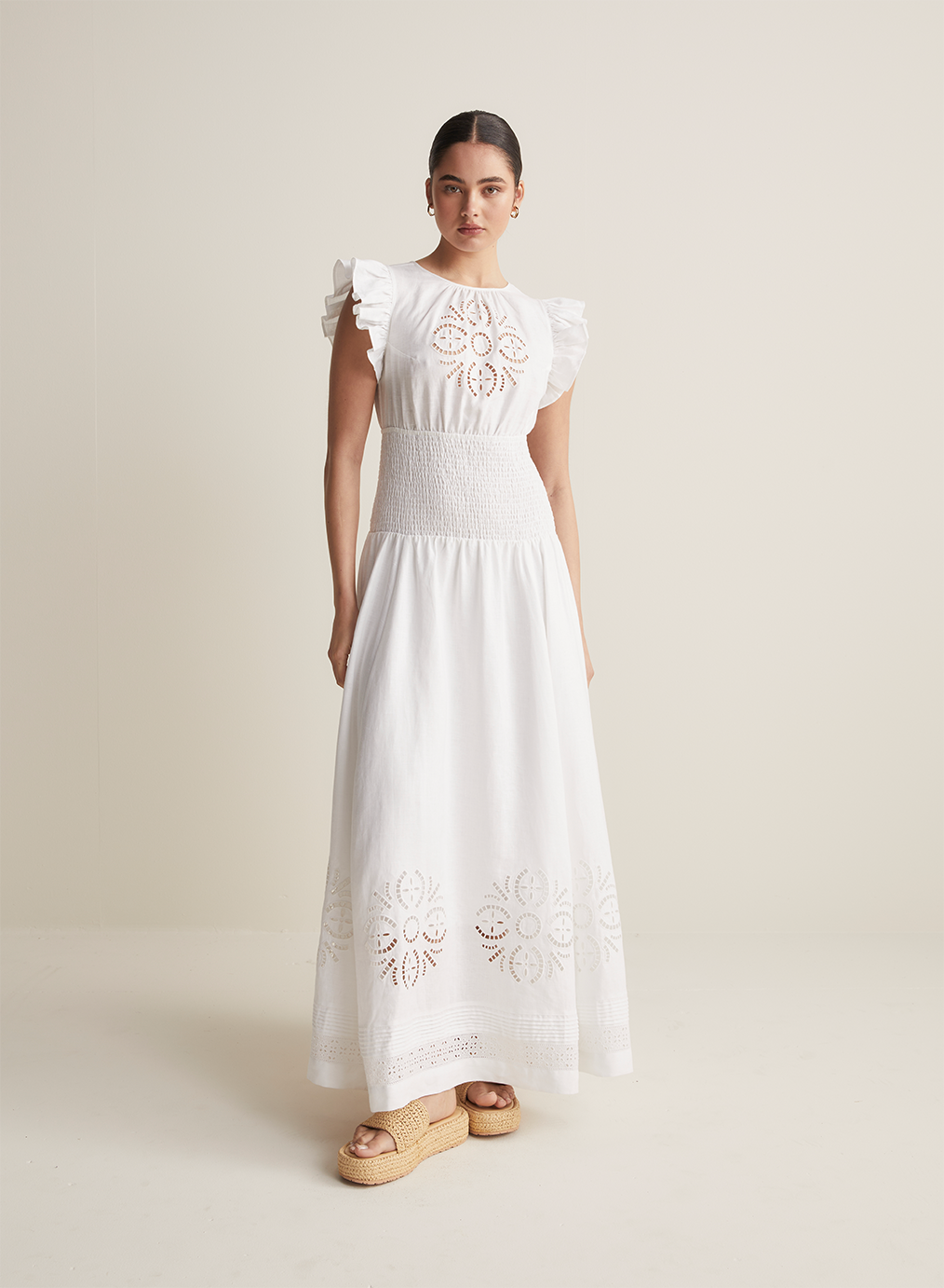 Daphine Linen Embroidery Maxi Dress