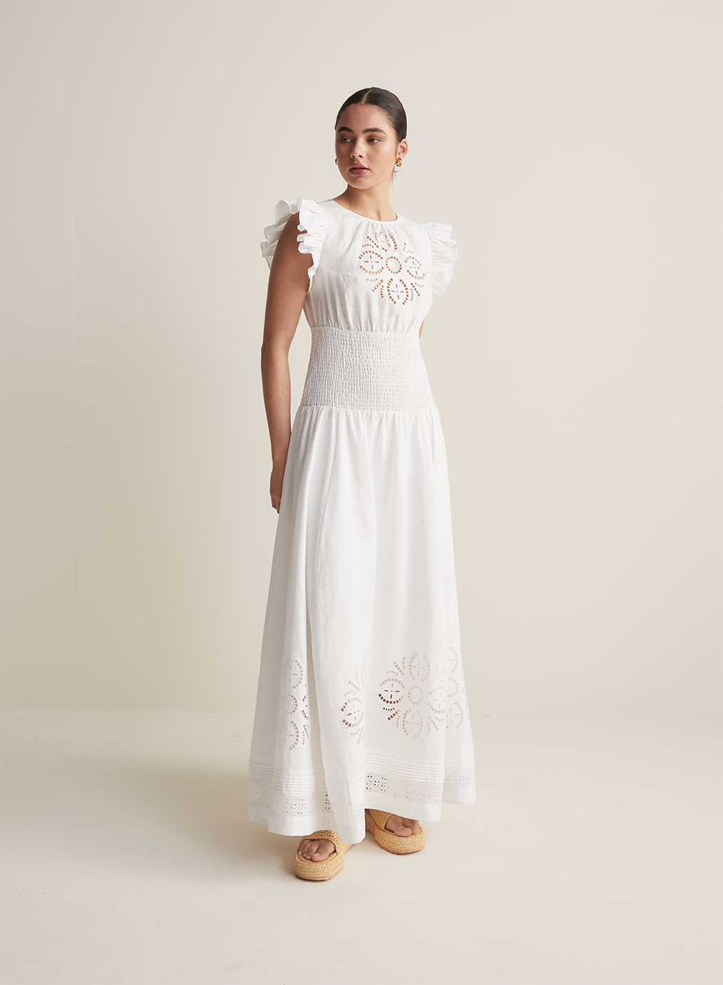 Daphine Linen Embroidery Maxi Dress