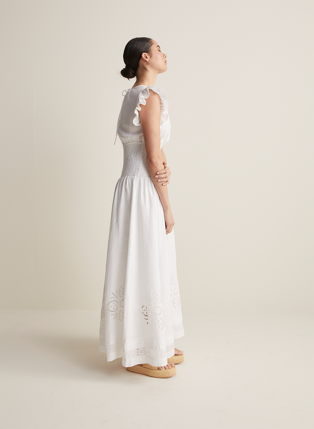 Daphine Linen Embroidery Maxi Dress