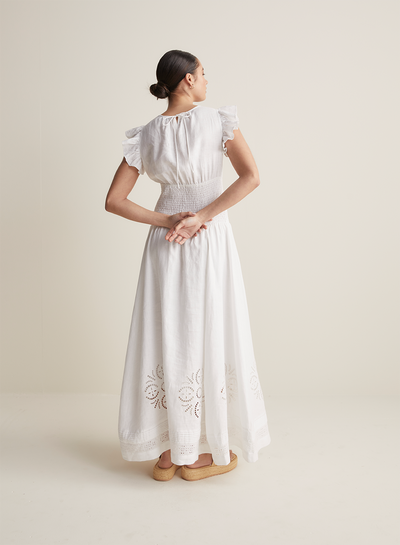 Daphine Linen Embroidery Maxi Dress