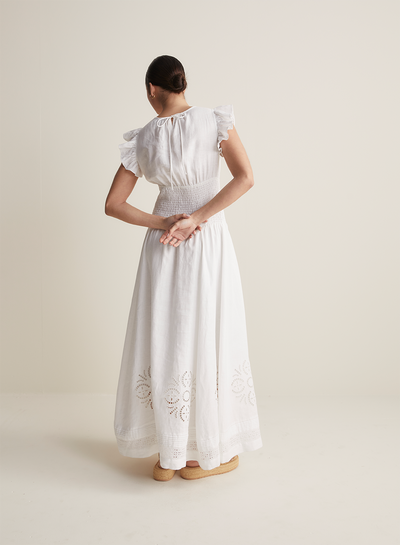 Daphine Linen Embroidery Maxi Dress