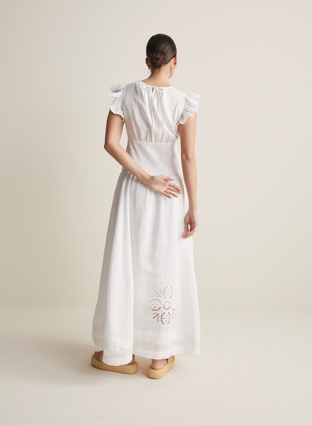 Daphine Linen Embroidery Maxi Dress