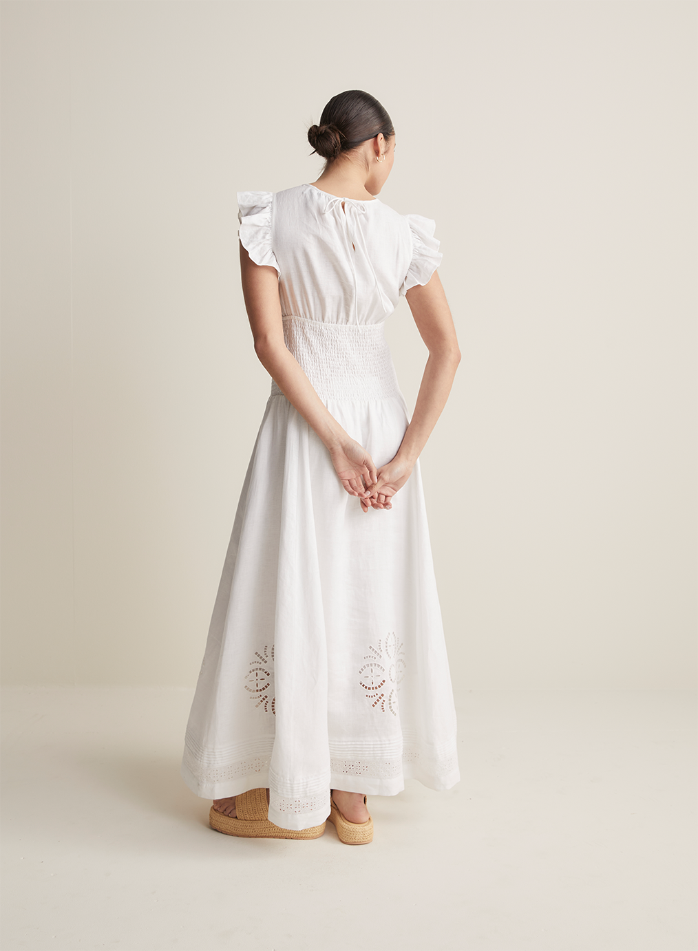 Daphine Linen Embroidery Maxi Dress