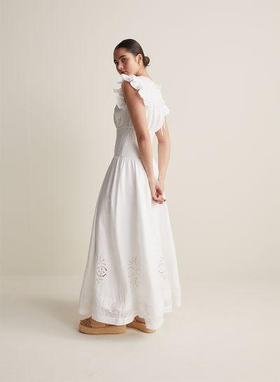 Daphine Linen Embroidery Maxi Dress