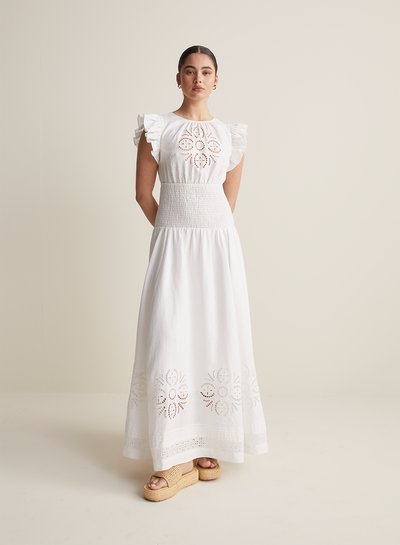 Daphine Linen Embroidery Maxi Dress