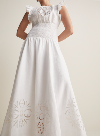 Daphine Linen Embroidery Maxi Dress