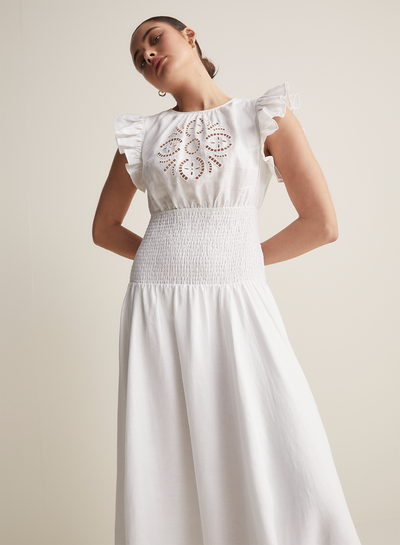 Daphine Linen Embroidery Maxi Dress