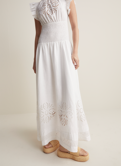 Daphine Linen Embroidery Maxi Dress